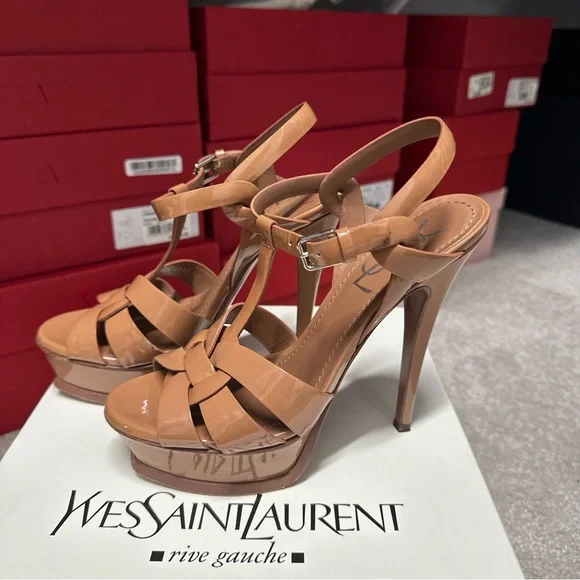 YSL Yves Saint Laurent Tribute Patent T-Strap Platform Sandal Size 35.5 (EU) - Picture 2 of 16